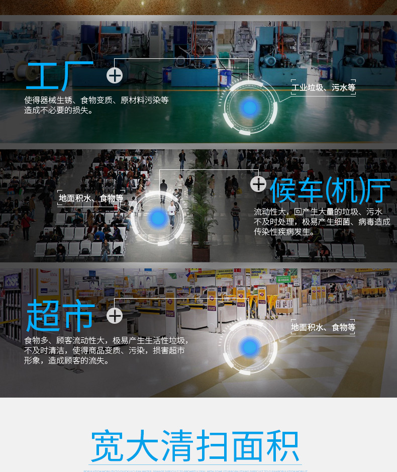 潔博士洗地機(jī)適用于超市、候車廳、工廠等場(chǎng)所